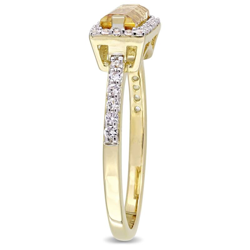 Miadora Yellow Gold Plated Sterling Silver Baguette Citrine and White Sapphire Halo Bar Ring