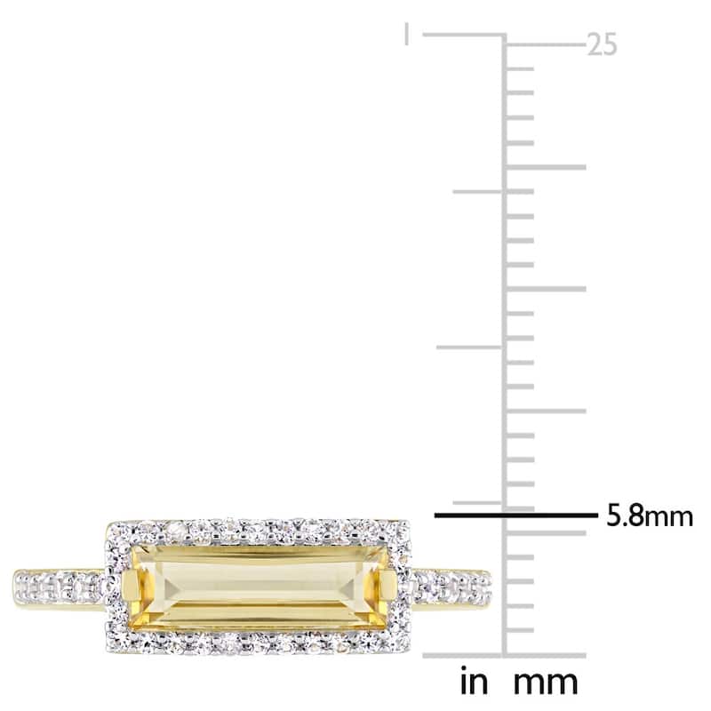Miadora Yellow Gold Plated Sterling Silver Baguette Citrine and White Sapphire Halo Bar Ring
