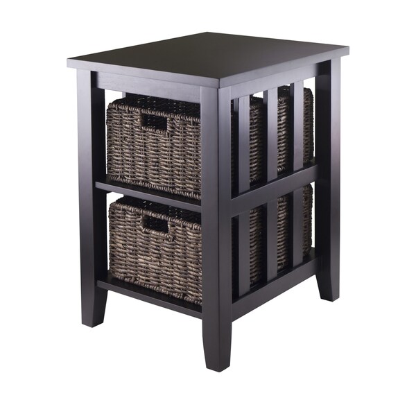 Clay Alder Home Brownville Espresso Wood Side Table With 2 Clay Alder Home Brownville Espresso Wood Side Table With 2 Foldable Wicker Baskets