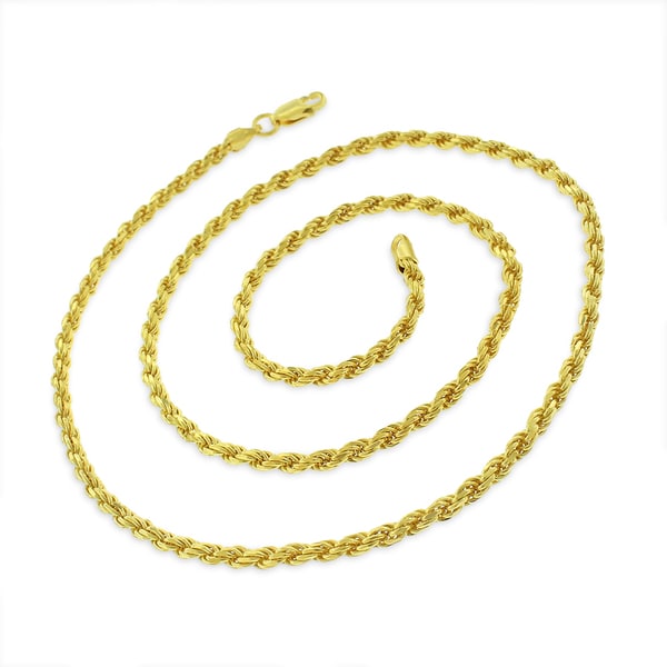 14K Yellow Gold Over Silver 3MM Rope Diamond-Cut Braided Twist 