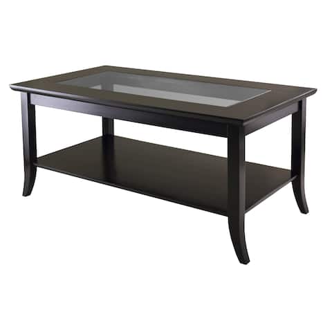 Copper Grove Shasta-Trinity Espresso Wood Rectangular Coffee Table with Shelf and Glass Top