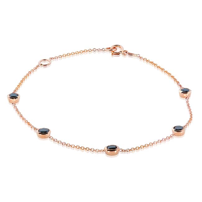 Annello by Kobelli 14k Gold 1ct TDW Black Diamond Bezel Station Bracelet - Rose