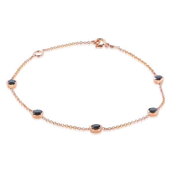 Kobelli 1 Carat Black Diamond Solid 14k Gold 5-Stone Station Delicate Chain Bracelet