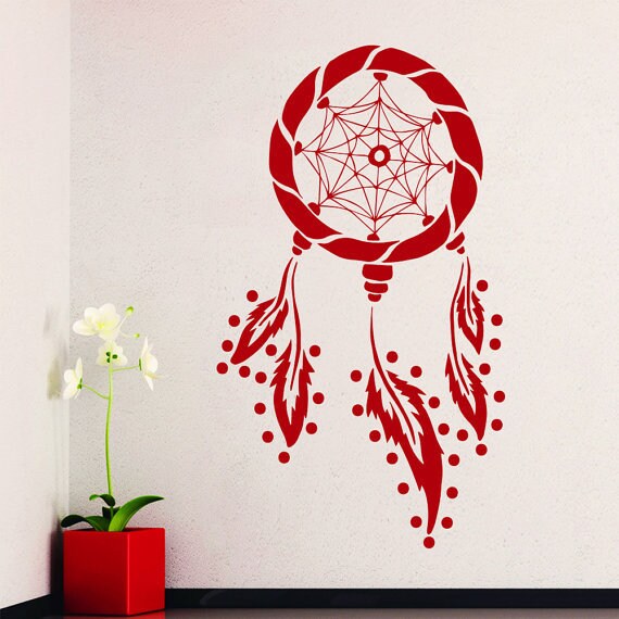 Shop Dream Catcher Design Feathers Home Vinyl Sticker Decal Mural Wall Decor Sticker Decal 22 X 30 Color Red On Sale Overstock 15389707