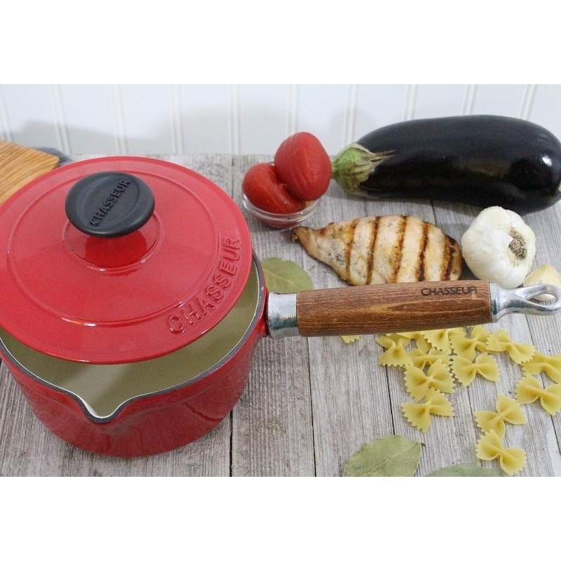 Chasseur French Enameled Cast Iron 7 Wok with Glass Lid - Red