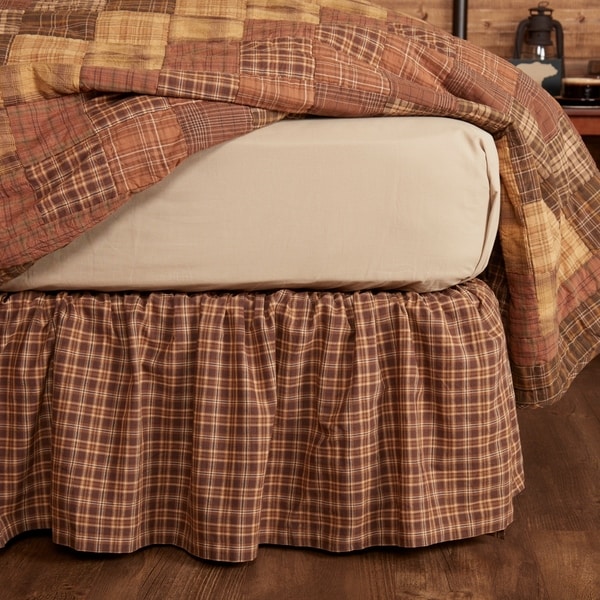 VHC Rustic Bed Skirt Prescott Bedding Brown Cotton Plaid Gathered