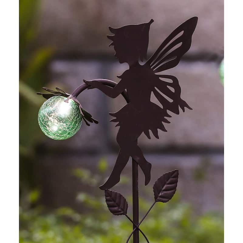 Solar Powered Metal Fairy Figure Garden Stakes, Set of 2 - 35.5" H