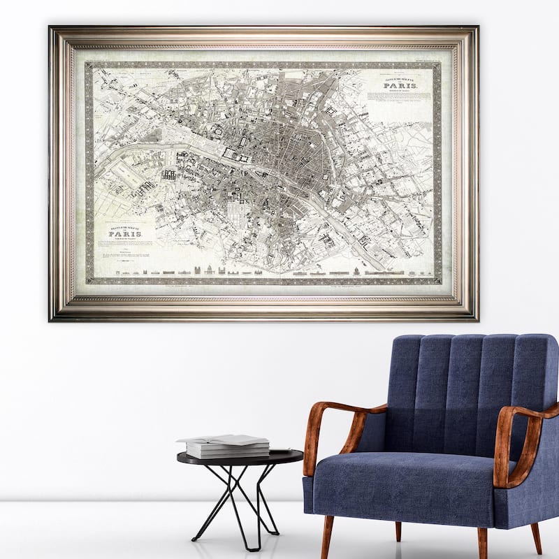 Vintage Paris Map Outline -Silver Frame