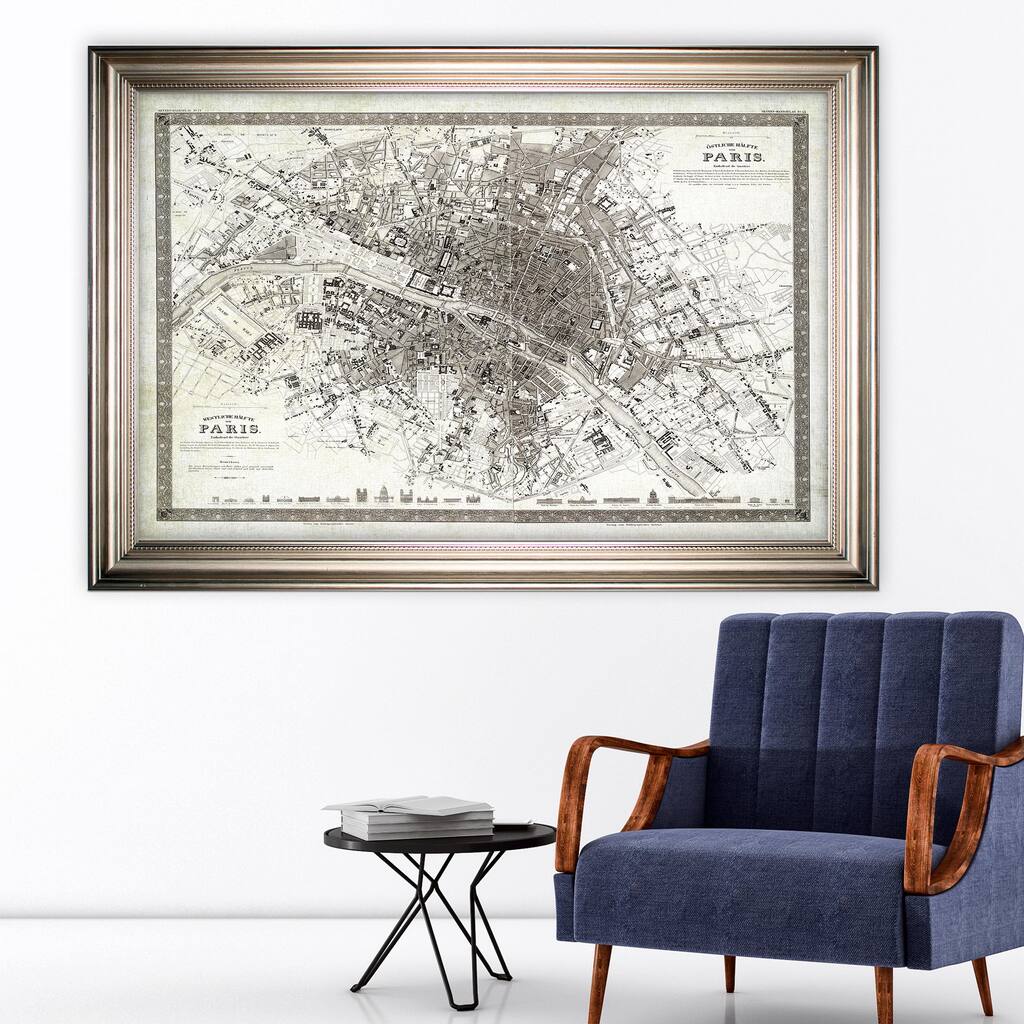 Vintage Paris Map Outline -Silver Frame
