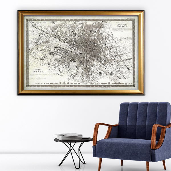 Vintage Paris Map Outline - Gold Frame