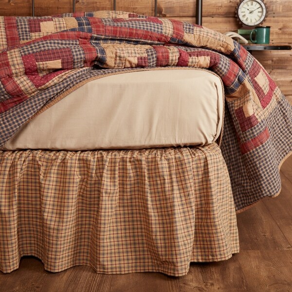 TARTAN RED PLAID King Bed Skirt Dust Ruffle Plaid Cotton Rustic Cabin Lodge VHC 