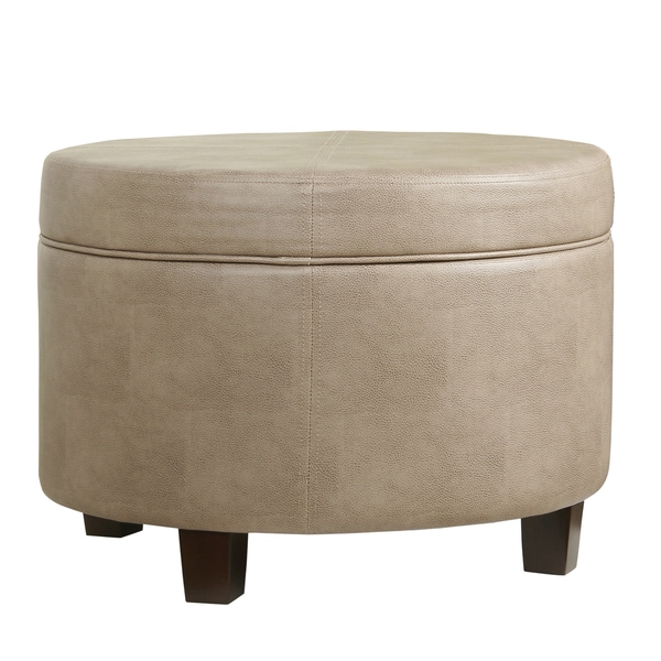 Homepop Round Faux Leather Storage Ottoman Taupe On Homepop Round Faux Leather Storage Ottoman Taupe