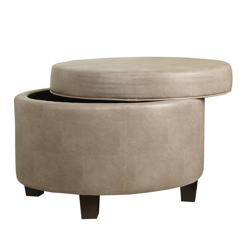 HomePop Round Faux Leather Storage Ottoman Taupe On Sale Bed Bath