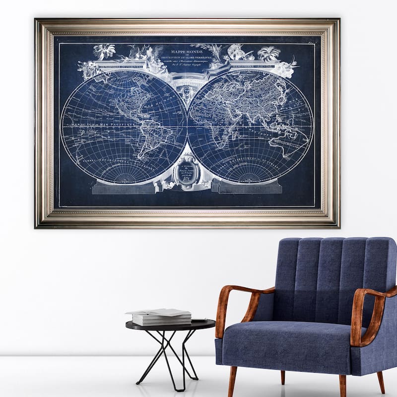 Vintage Wold Map VIII Blue -Silver Frame