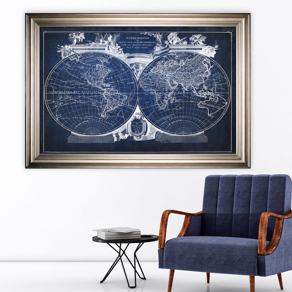 Vintage Wold Map VIII Blue -Silver Frame