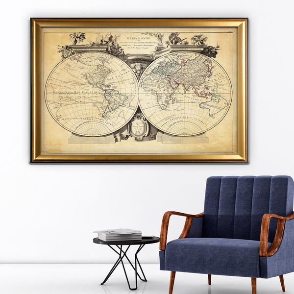 Vintage Wold Map VIII Antique - Gold Frame