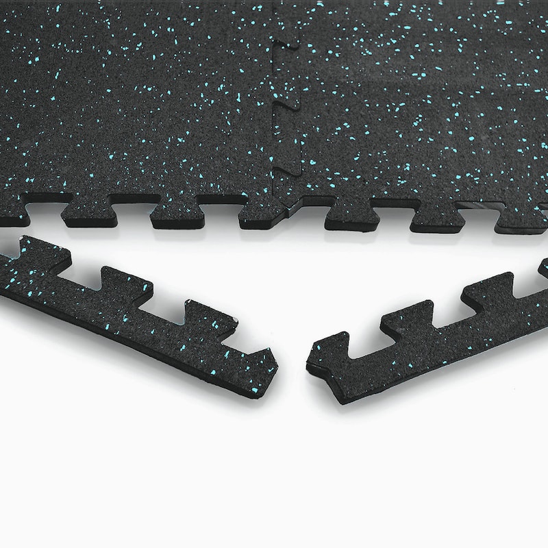 Puzzle Exercise Mat High Density Interlocking Gym Tiles (Blue Dots) - Black/Blue