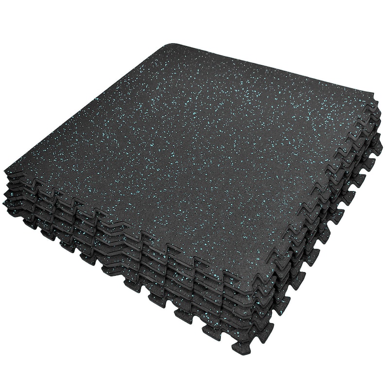 Puzzle Exercise Mat High Density Interlocking Gym Tiles (Blue Dots) - Black/Blue