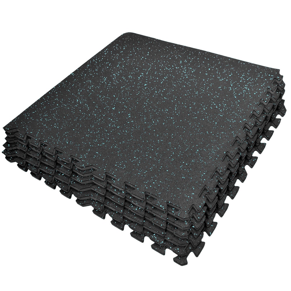 Puzzle Exercise Mat High Density Interlocking Gym Tiles (Blue Dots) - Black/Blue