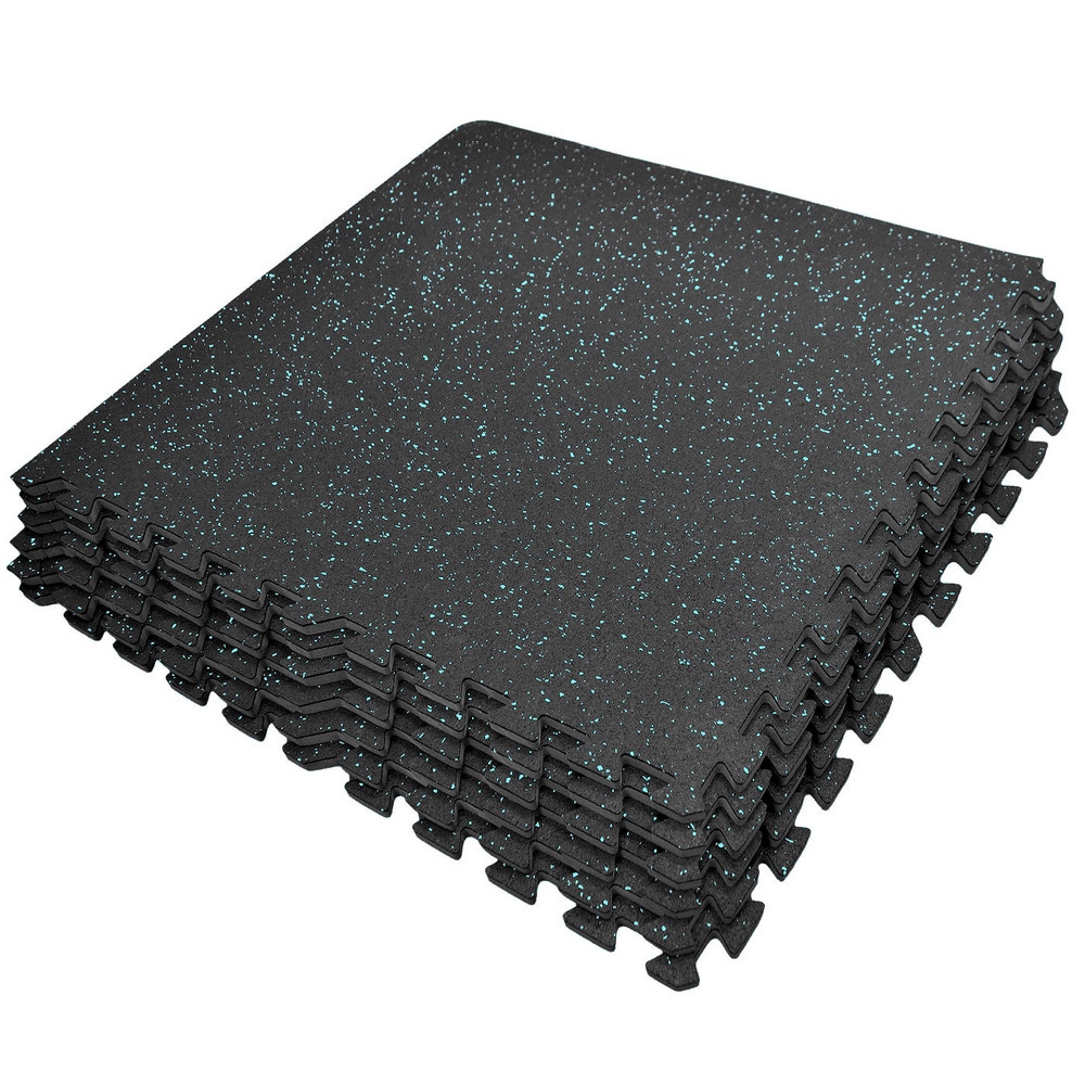 Puzzle Exercise Mat High Density Interlocking Gym Tiles (Blue Dots) - Black/Blue