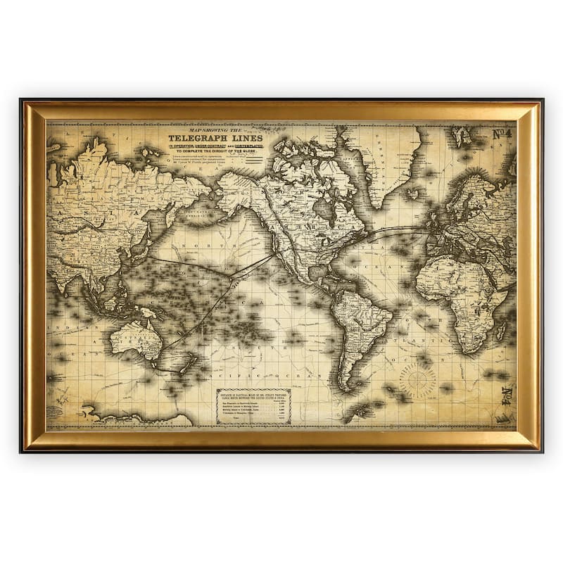 Vintage Wold Map VII Antique - Gold Frame