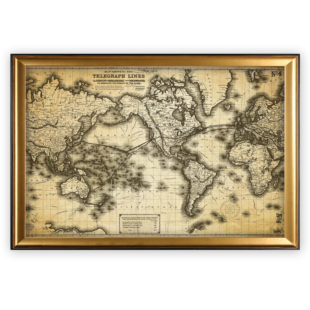 Vintage Wold Map VII Antique - Gold Frame