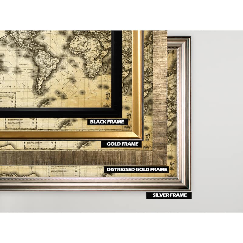 Vintage Wold Map VII Antique - Gold Frame