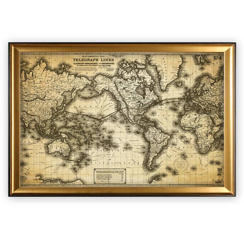 Vintage Wold Map VII Antique - Gold Frame