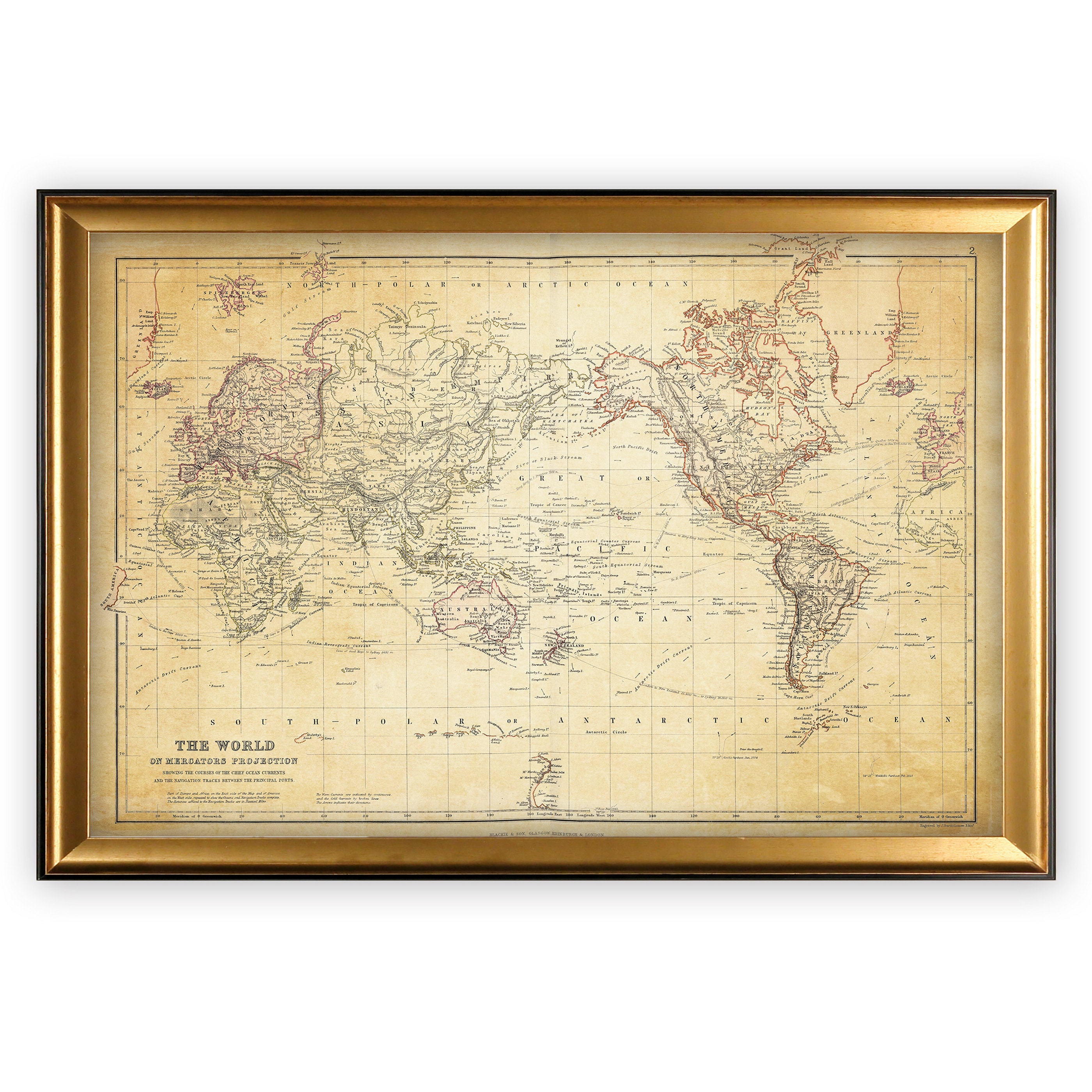 Vintage Wold Map VI Antique - Gold Frame