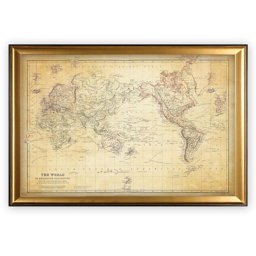 Vintage Wold Map VI Antique - Gold Frame