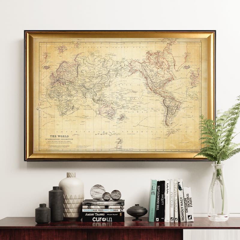 Vintage Wold Map VI Antique - Gold Frame