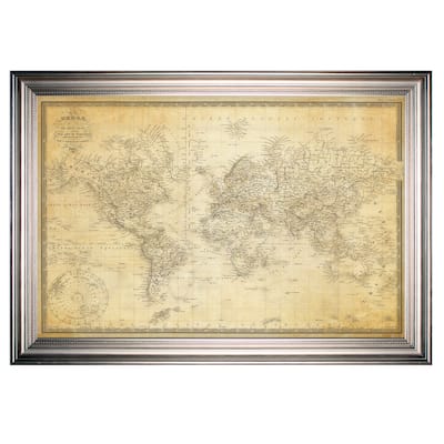 Vintage Wold Map v Parchment -Silver Frame