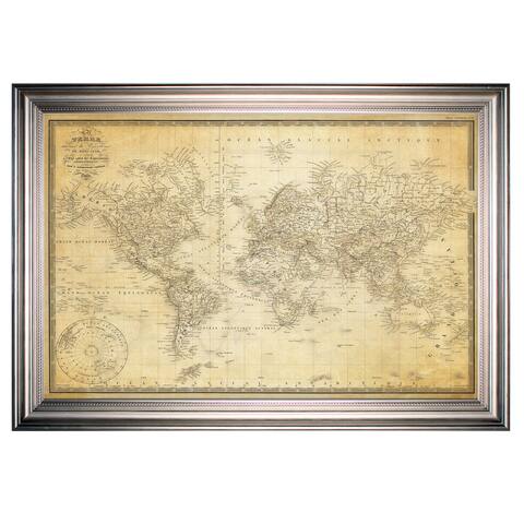 Vintage Wold Map v Parchment -Silver Frame