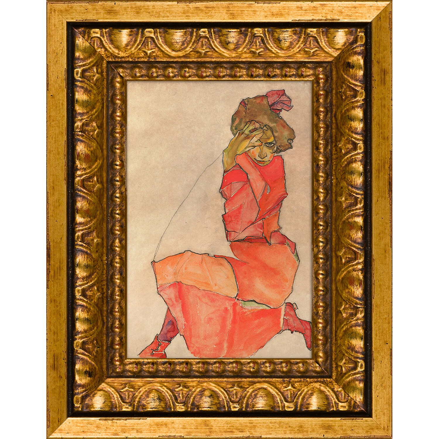 La Pastiche Egon Schiele 'Kneeling Female in Orange-Red Dress' Pre-Framed  Miniature Print on Canvas - Bed Bath & Beyond - 15390950