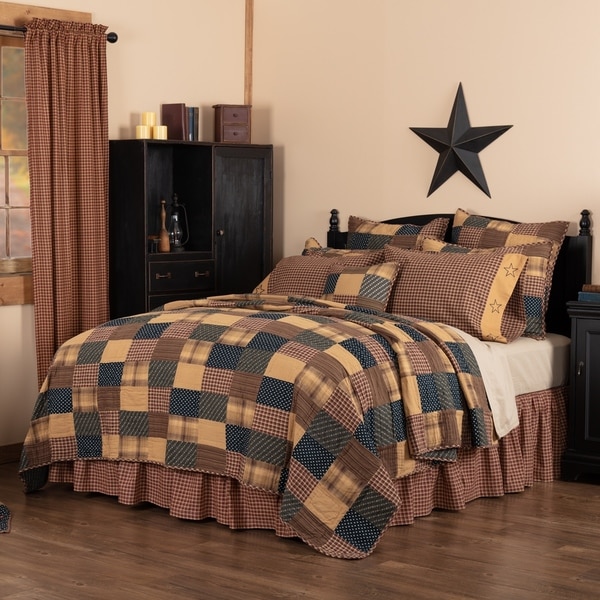 New Primitive Patriotic Patch Americana Patchwork Quilt Fabric Shower Curtain