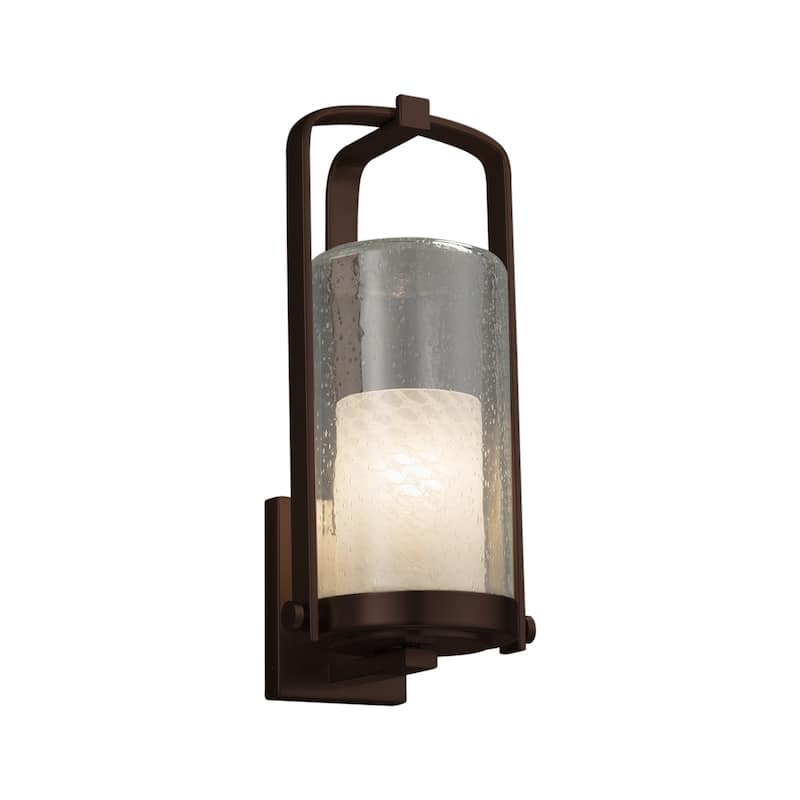 Justice Design Fusion Atlantic 1-light Dark Bronze Outdoor Wall Sconce, Weave Cylinder - Flat Rim Shade