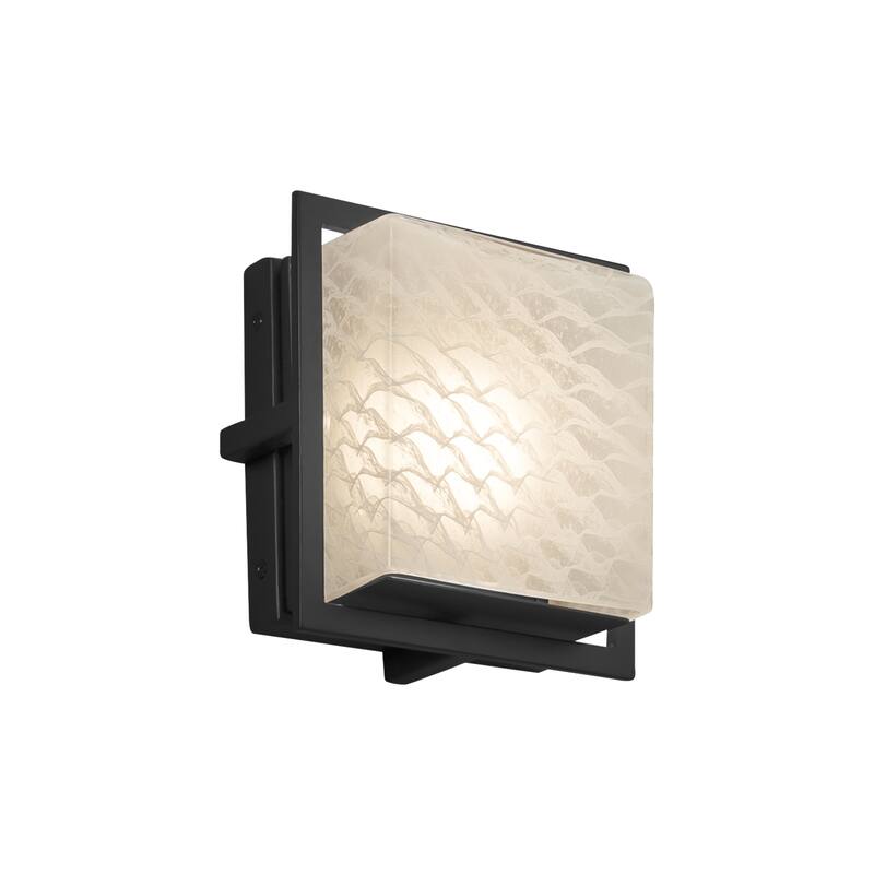 Justice Design Fusion Avalon Matte Black ADA LED Outdoor Wall Sconce, Square Weave Shade