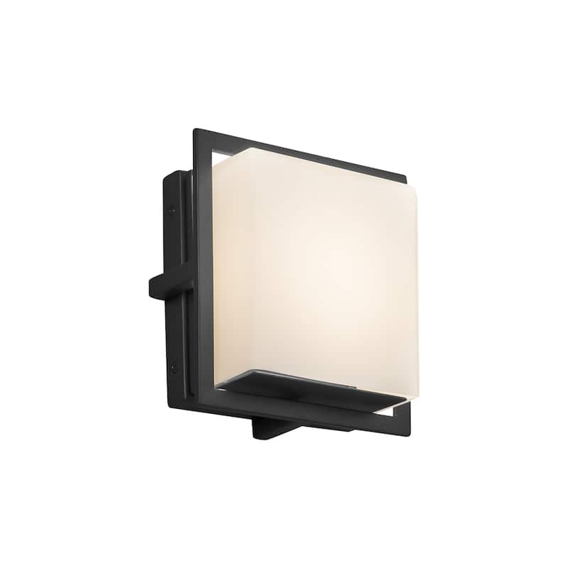 Justice Design Fusion Avalon Matte Black ADA LED Outdoor Wall Sconce, Square Opal Shade