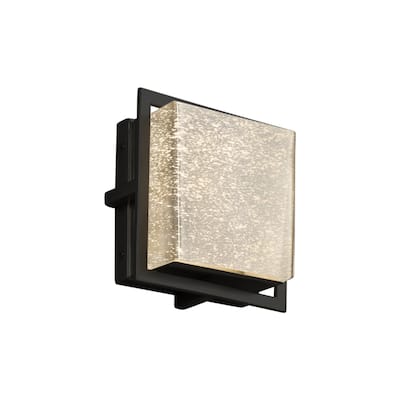 Justice Design Fusion Avalon Matte Black ADA LED Outdoor Wall Sconce, Square Mercury Shade