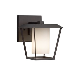 Patina Small 1-Light Outdoor Wall Sconce Brushed Nickel Finish Fusion Cylinder with Flat Rim Artisan Glass Shade in Mercury