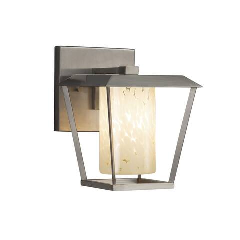 Justice Design Fusion Patina 1-light Brushed Nickel Small Outdoor Wall Sconce, Droplet Shade