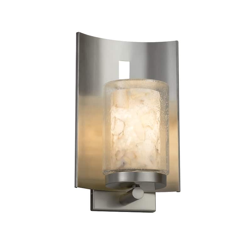 Justice Design Alabaster Rocks Embark 1-light Brushed Nickel Outdoor Wall Sconce, Flat Rim Cylinder Shade