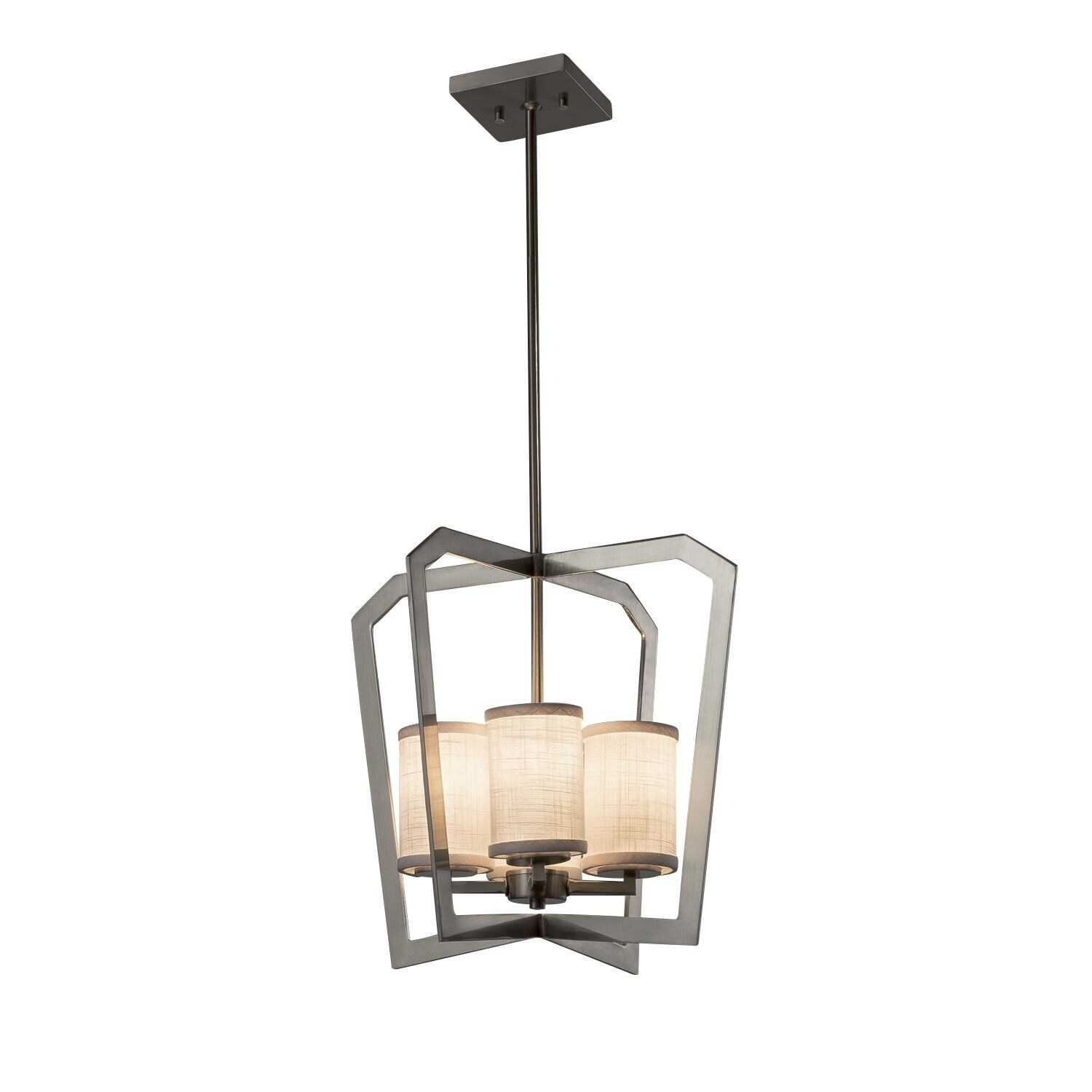 Justice Design Group Textile Aria 4-light Brushed Nickel Chandelier, White Cylinder - Flat Rim Shade (Brushed Nickel) - Chandeliers For Bedrooms by Overstock.com
