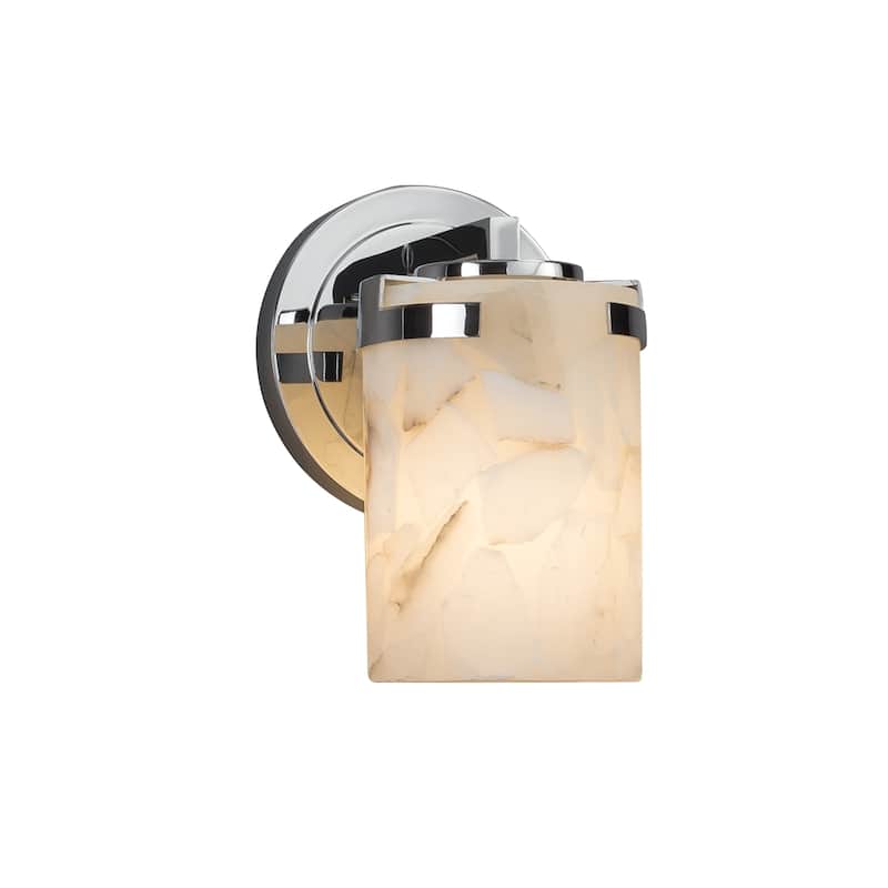 Justice Design Alabaster Rocks Atlas 1-light Polished Chrome Wall Sconce, Cylinder - Flat Rim Shade