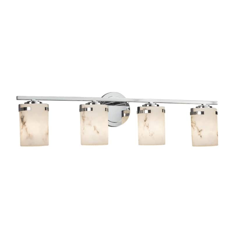 Justice Design LumenAria Atlas 4-light Polished Chrome Bath Bar, Faux Alabaster Cylinder - Flat Rim Shade