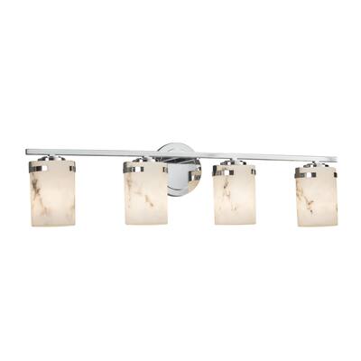 Justice Design LumenAria Atlas 4-light Polished Chrome Bath Bar, Faux Alabaster Cylinder - Flat Rim Shade