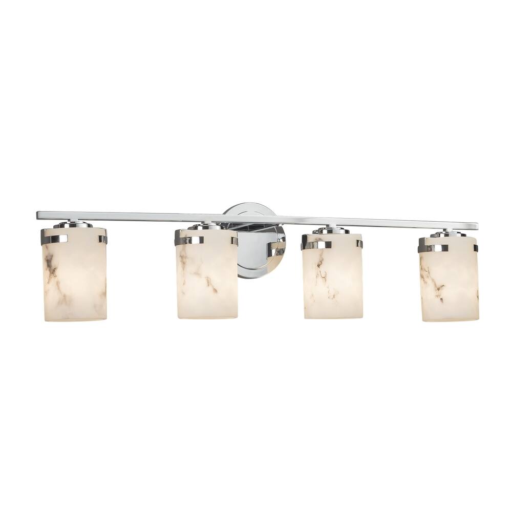 Justice Design LumenAria Atlas 4-light Polished Chrome Bath Bar, Faux Alabaster Cylinder - Flat Rim Shade