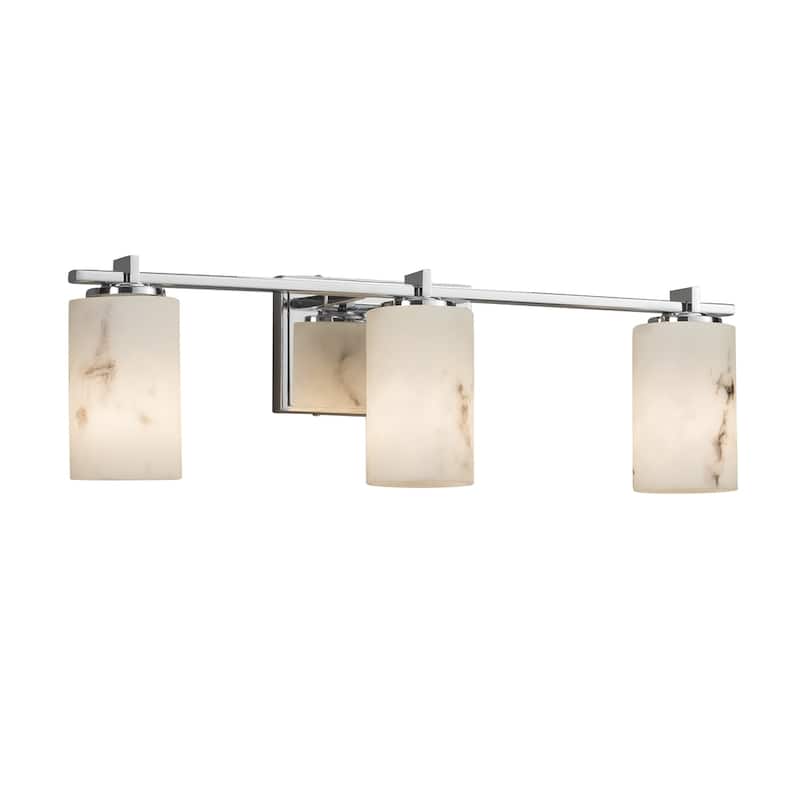 Justice Design LumenAria Era 3-light Polished Chrome Bath Bar, Faux Alabaster Cylinder - Flat Rim Shade