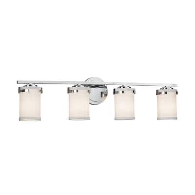 Justice Design Textile Atlas 4-light Polished Chrome Bath Bar, White Cylinder - Flat Rim Shade