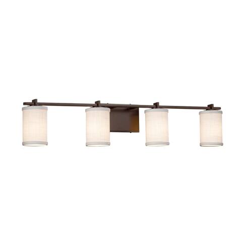 Justice Design Textile Era 4-light Dark Bronze Bath Bar, White Cylinder - Flat Rim Shade